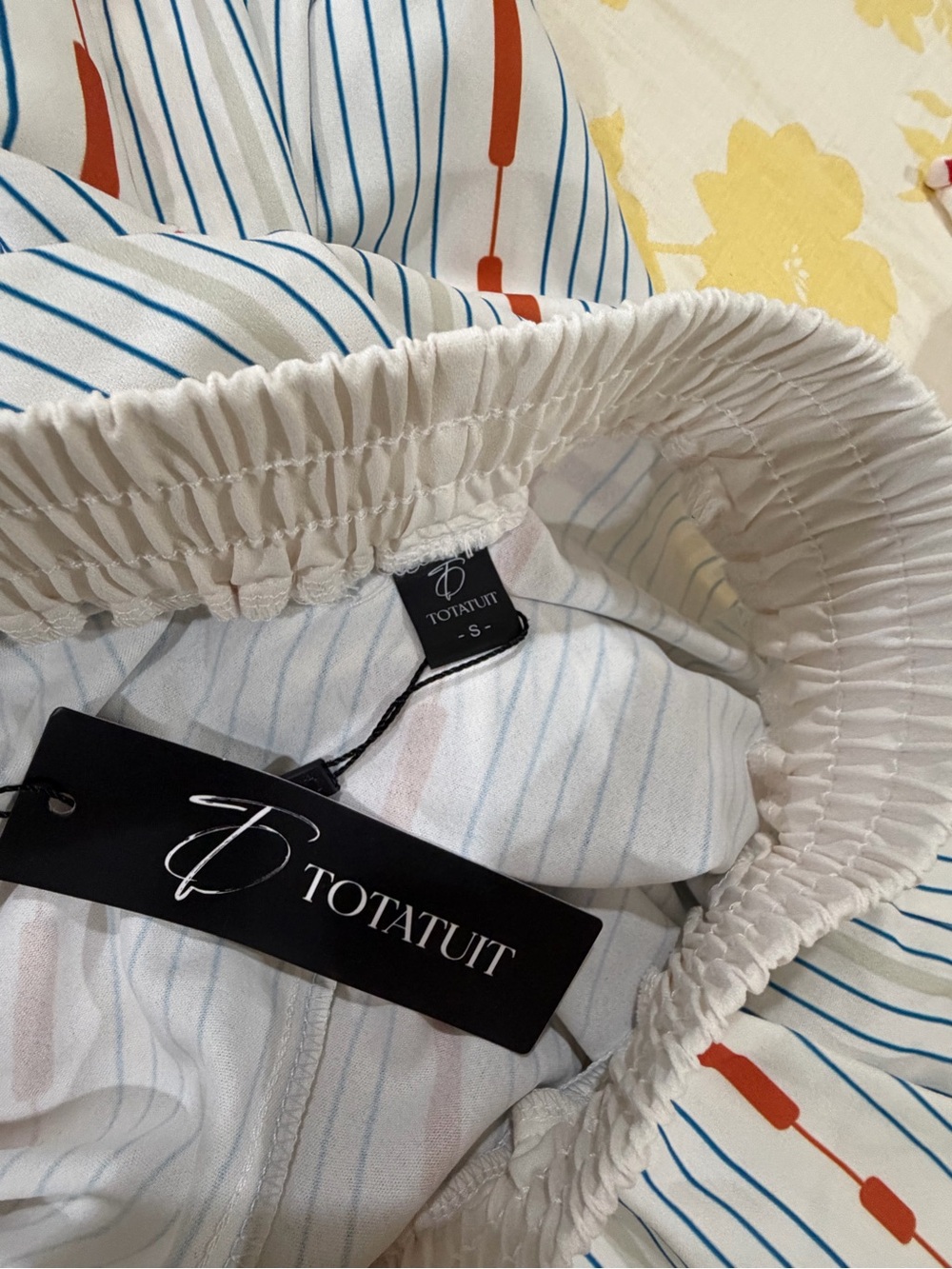 Women’s Wide Leg Pants in White with Blue Pinstripes